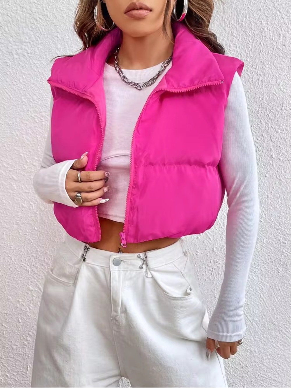 SHEIN EZwear Y2k Zipper Front Vest Padded Coat In Fall/Winter